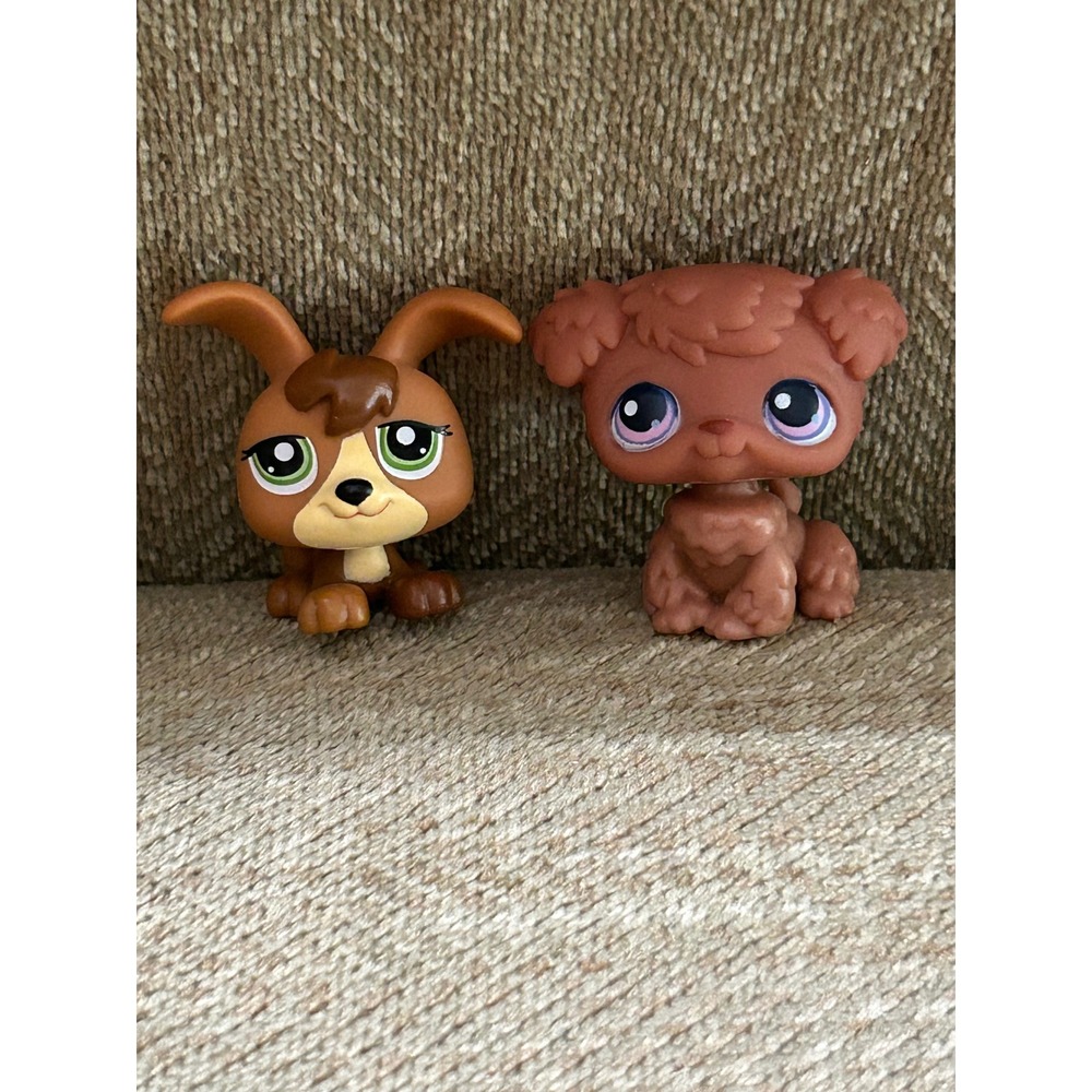 Littlest Pet Shop LPS Brown Bunny Green Eyes & Tan Poodle Purple Eyes Lot of 2
